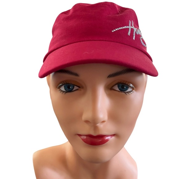 Harley ~Davidson Red Fitted Moto Hat Crystal Logo Adjustable Sizing 100% Cotton - Picture 4 of 8